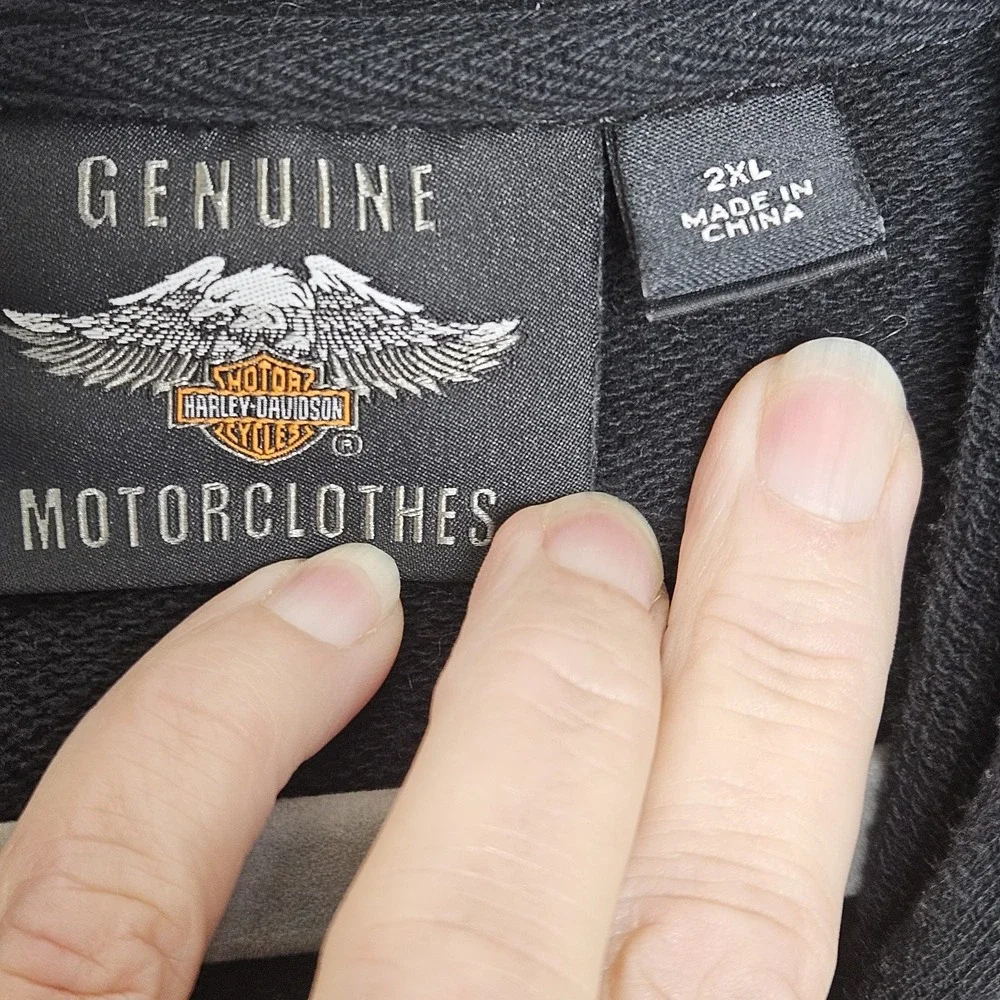 Harley‎ Davidson 2XL Genuine Motor Clothes Black Orange Logo Sleeves Hoodie